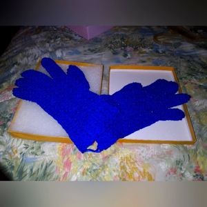 Blue crochet gloves